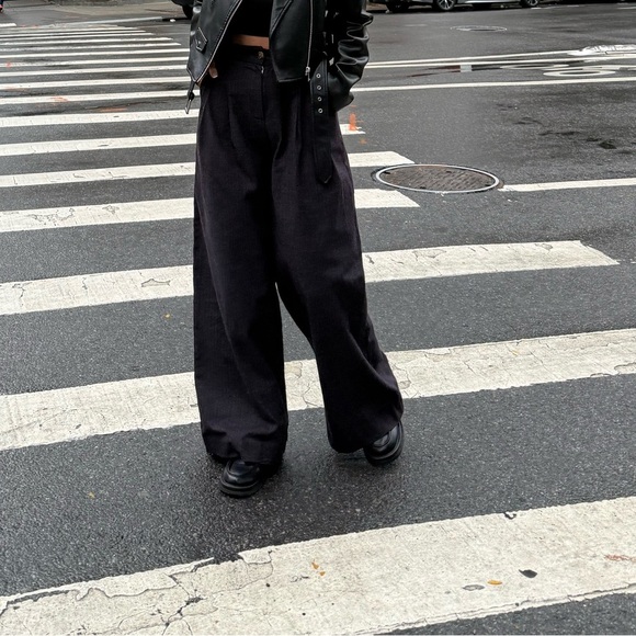 Wide-Leg Pants with Velvet Blend Fabric - Picture 3 of 11